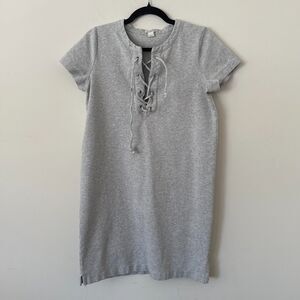J.Crew Knit Dress Gray Size S Lace Up Short Sleeve Stretch Casual